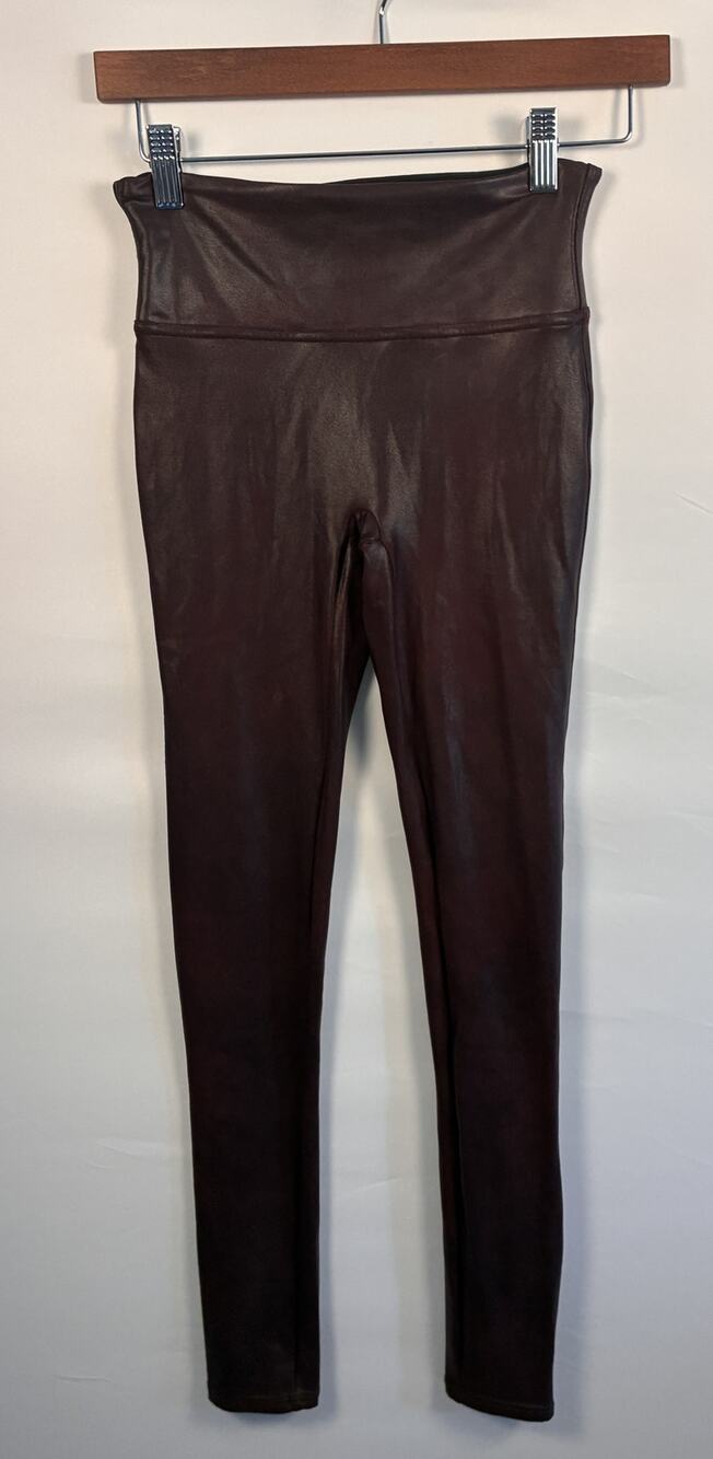 SPANX Faux Leather High Rise Leggings Burgundy Wine Red Size XS